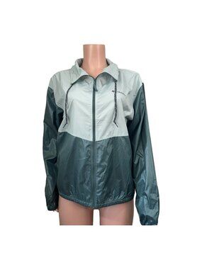 Columbia Thin Jacket Women SZ L Green Windbreaker Full Zip Outdoor Athletic